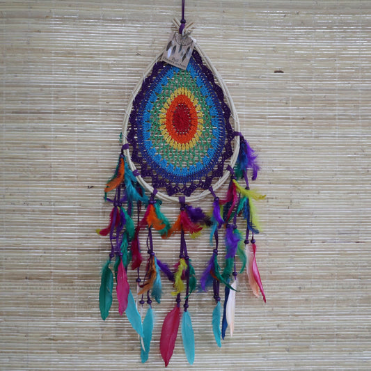 Hand Crafted Dreamcatcher - Medium / Teardrop / Multicoloured product packaging on clean background from Quintessential Holistic Health Ltd