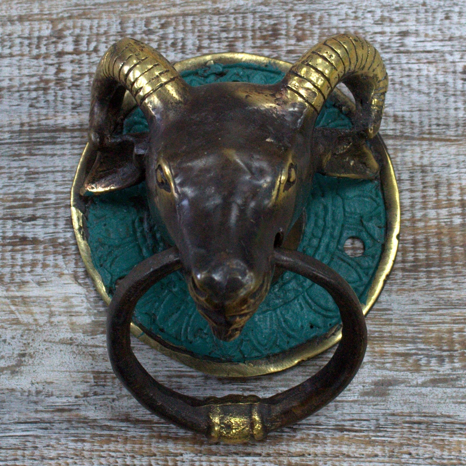 Animal Brass Door Knocker - Rams Head product packaging on clean background from Quintessential Holistic Health Ltd