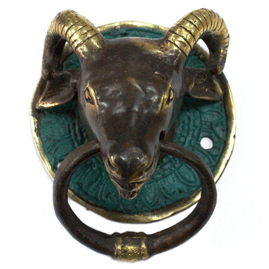 Animal Brass Door Knocker - Rams Head product packaging on clean background from Quintessential Holistic Health Ltd