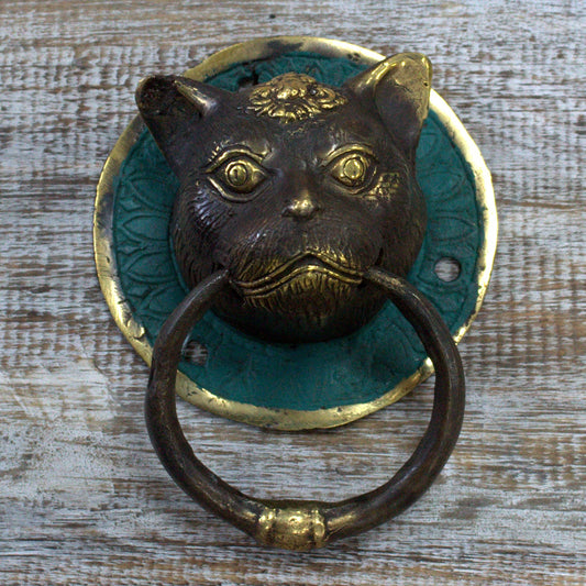 Animal Brass Door Knocker - Cats Head