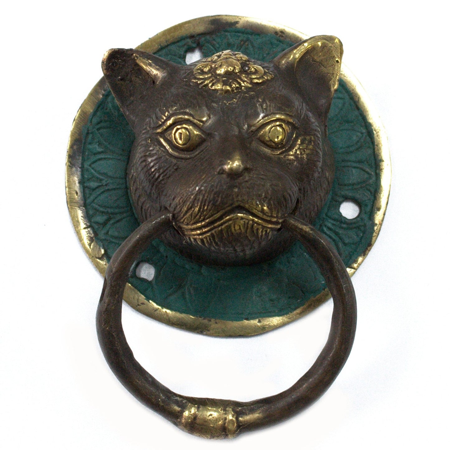 Animal Brass Door Knocker - Cats Head product packaging on clean background from Quintessential Holistic Health Ltd
