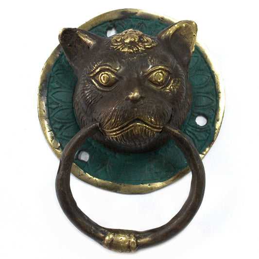 Animal Brass Door Knocker - Cats Head product packaging on clean background from Quintessential Holistic Health Ltd