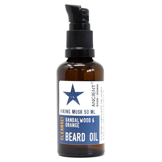 50ml Pure and Natural Beard Oil - Viking Musk / Cleanse product packaging on clean background from Quintessential Holistic Health Ltd