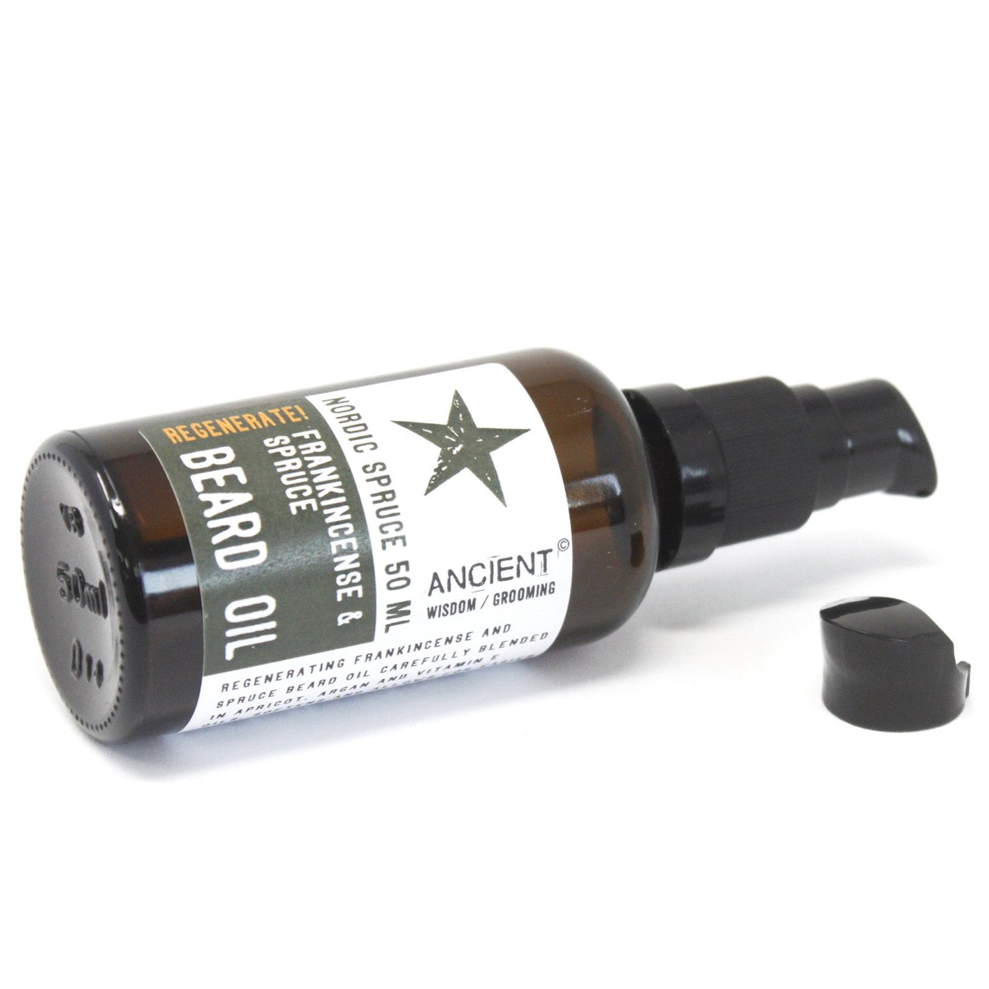 50ml Pure and Natural Beard Oil - Nordic Spruce / Regenerate product packaging on clean background from Quintessential Holistic Health Ltd