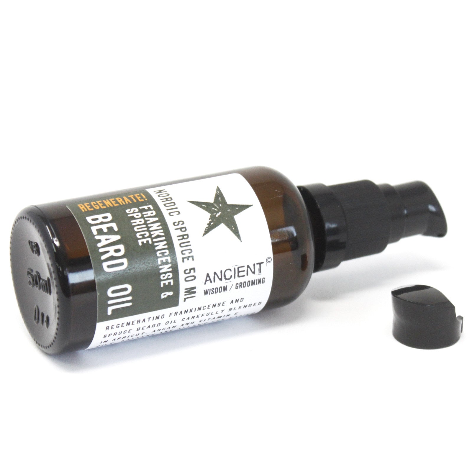 50ml Pure and Natural Beard Oil - Nordic Spruce / Regenerate product packaging on clean background from Quintessential Holistic Health Ltd