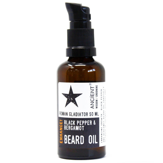 50ml Pure and Natural Beard Oil - Roman Gladiator / Enhance product packaging on clean background from Quintessential Holistic Health Ltd
