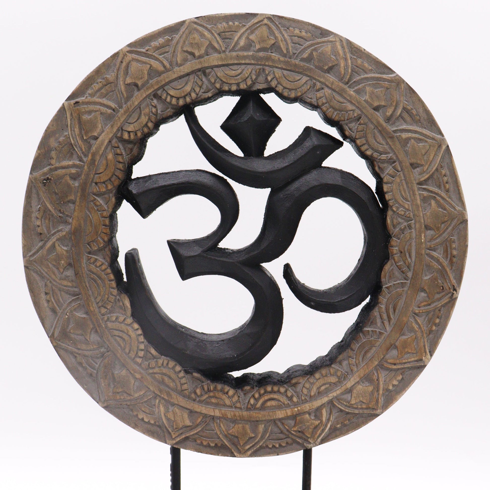 Albasia Wooden Eco-Friendly Buddha Feng Shui Set - Om / Grey and Black product packaging on clean background from Quintessential Holistic Health Ltd