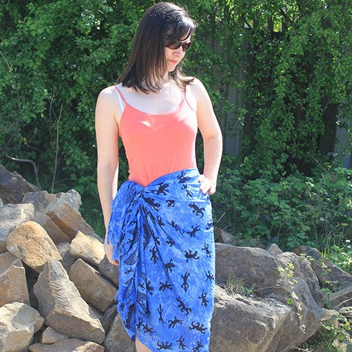 Bali Gecko Sarong / Scarf - Blue product packaging on clean background from Quintessential Holistic Health Ltd
