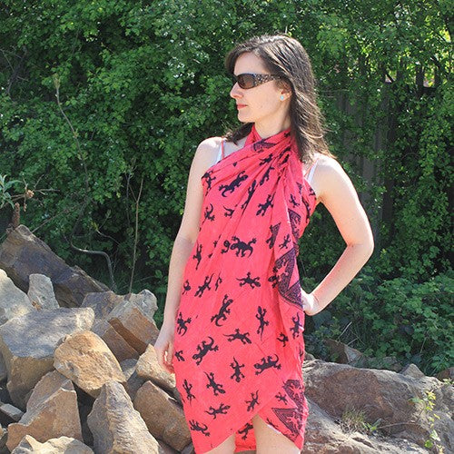 Bali Gecko Sarong / Scarf - Deep Pink product packaging on clean background from Quintessential Holistic Health Ltd