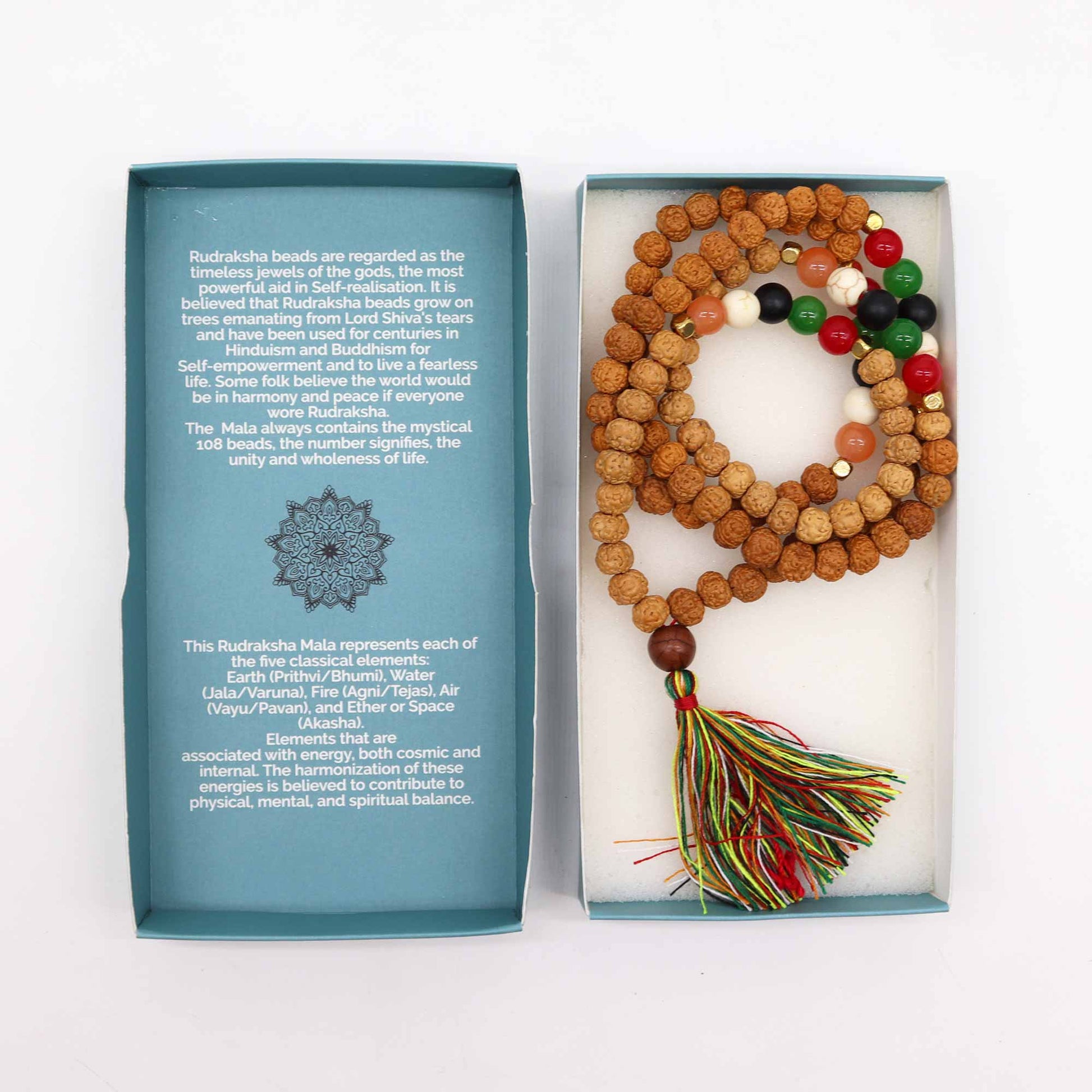 Bali Mala Necklace - Five Element Talent product packaging on clean background from Quintessential Holistic Health Ltd
