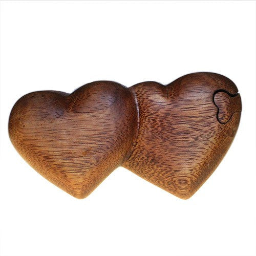 Handmade Wooden Magic Puzzle Storage Box - Twin Hearts product packaging on clean background from Quintessential Holistic Health Ltd