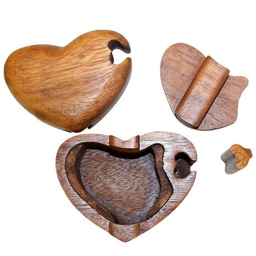 Handmade Wooden Magic Puzzle Storage Box - Single Heart product packaging on clean background from Quintessential Holistic Health Ltd