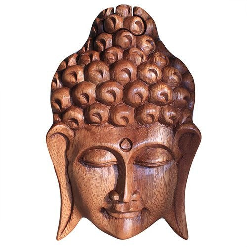Handmade Wooden Magic Puzzle Storage Box - Buddha Head product packaging on clean background from Quintessential Holistic Health Ltd