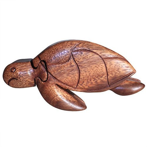 Handmade Balinese Sheesham Suman Wood Water Creatures Magic Puzzle Box