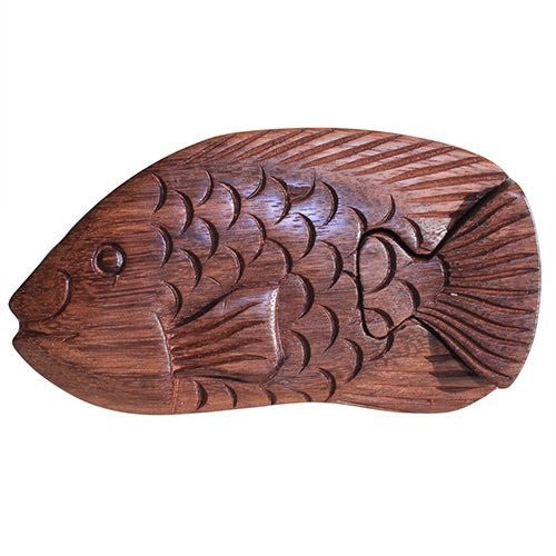 Handmade Balinese Sheesham Suman Wood Water Creatures Magic Puzzle Box