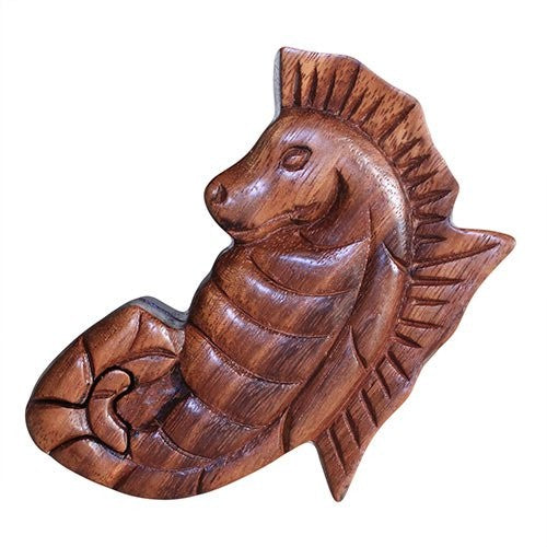 Handmade Balinese Sheesham Suman Wood Water Creatures Magic Puzzle Box