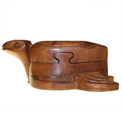 Handmade Balinese Sheesham Suman Wood Land Creatures Magic Puzzle Box