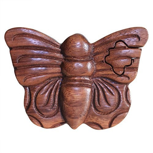 Handmade Balinese Sheesham Suman Wood Land Creatures Magic Puzzle Box