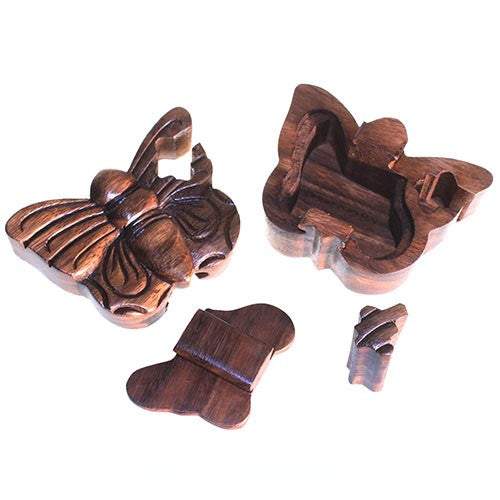 Handmade Balinese Sheesham Suman Wood Land Creatures Magic Puzzle Box