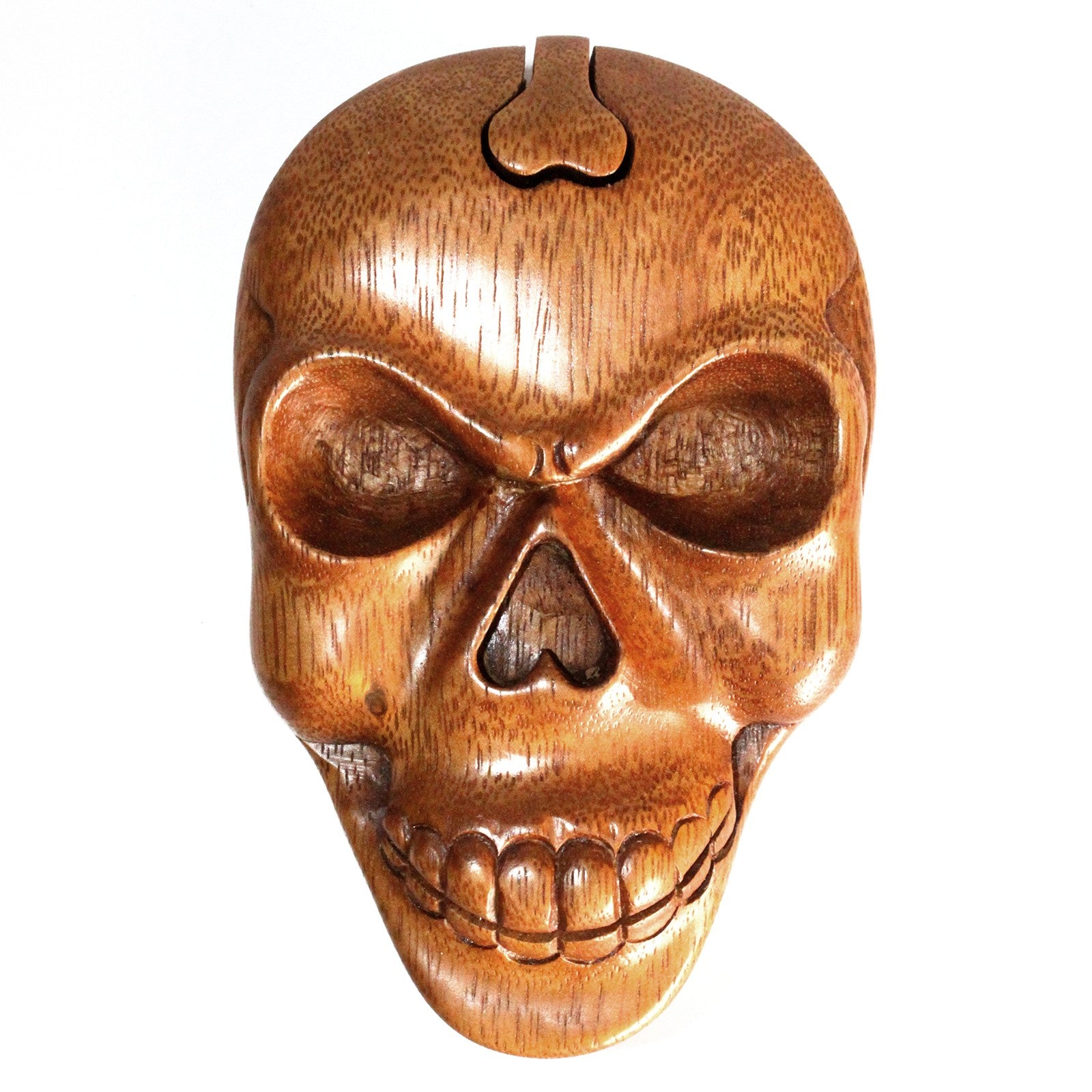 Handmade Wooden Magic Puzzle Storage Box -Skull product packaging on clean background from Quintessential Holistic Health Ltd