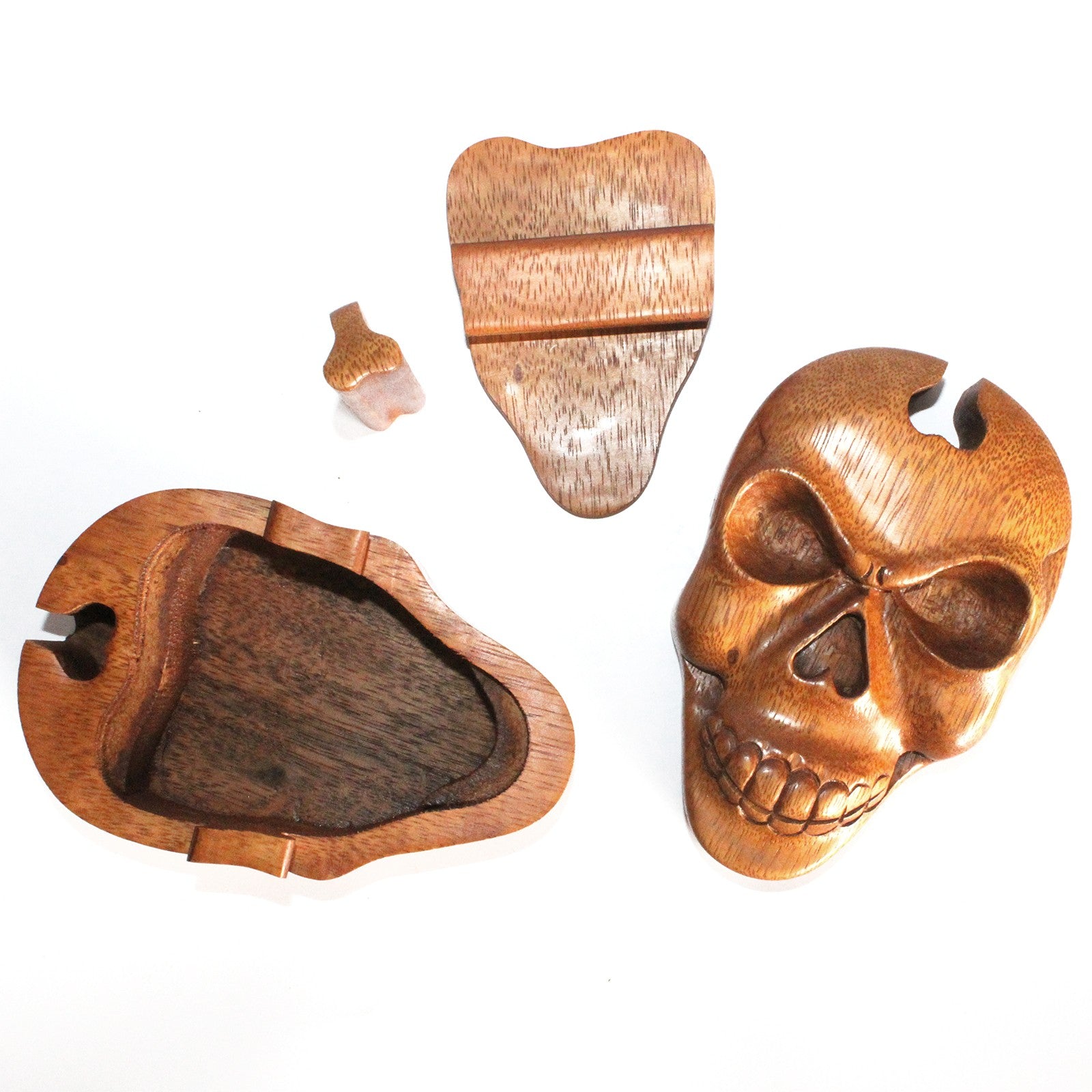 Handmade Wooden Magic Puzzle Storage Box -Skull product packaging on clean background from Quintessential Holistic Health Ltd