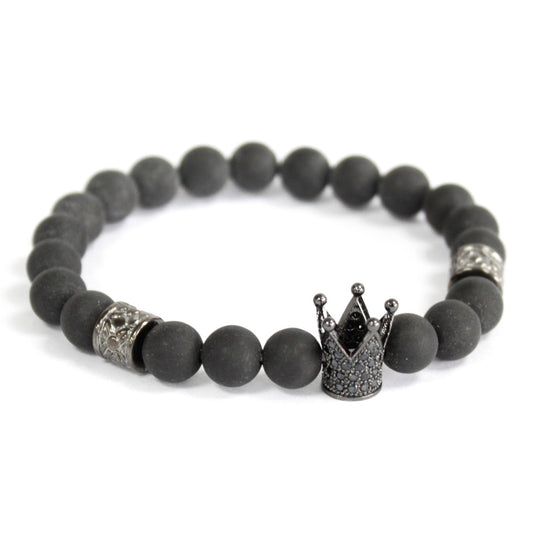Unisex Handcrafted Boho Gemstone Bracelet - Black Agate Gemstones / Crystal Crown product packaging on clean background from Quintessential Holistic Health Ltd