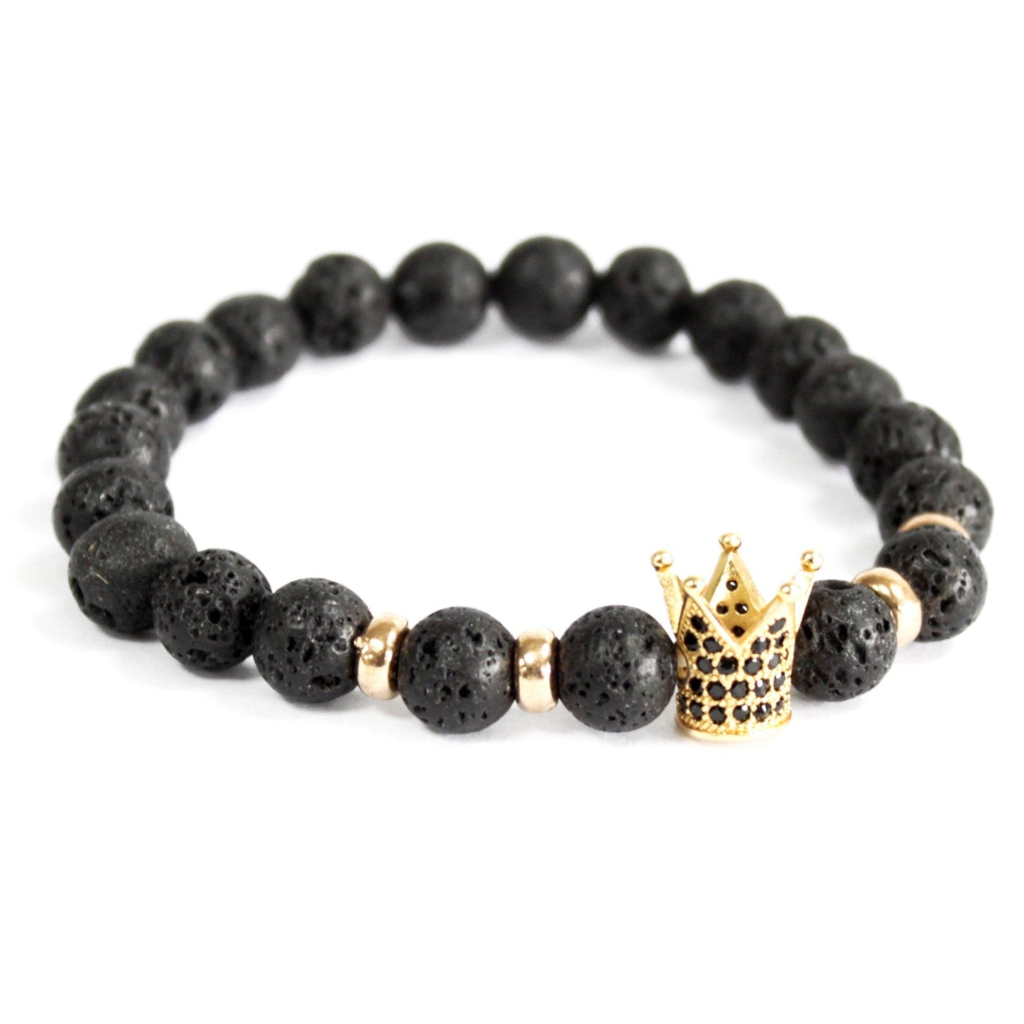 Unisex Handcrafted Boho Gemstone Bracelet - Lava Stone Gemstones / Gold Crown product packaging on clean background from Quintessential Holistic Health Ltd