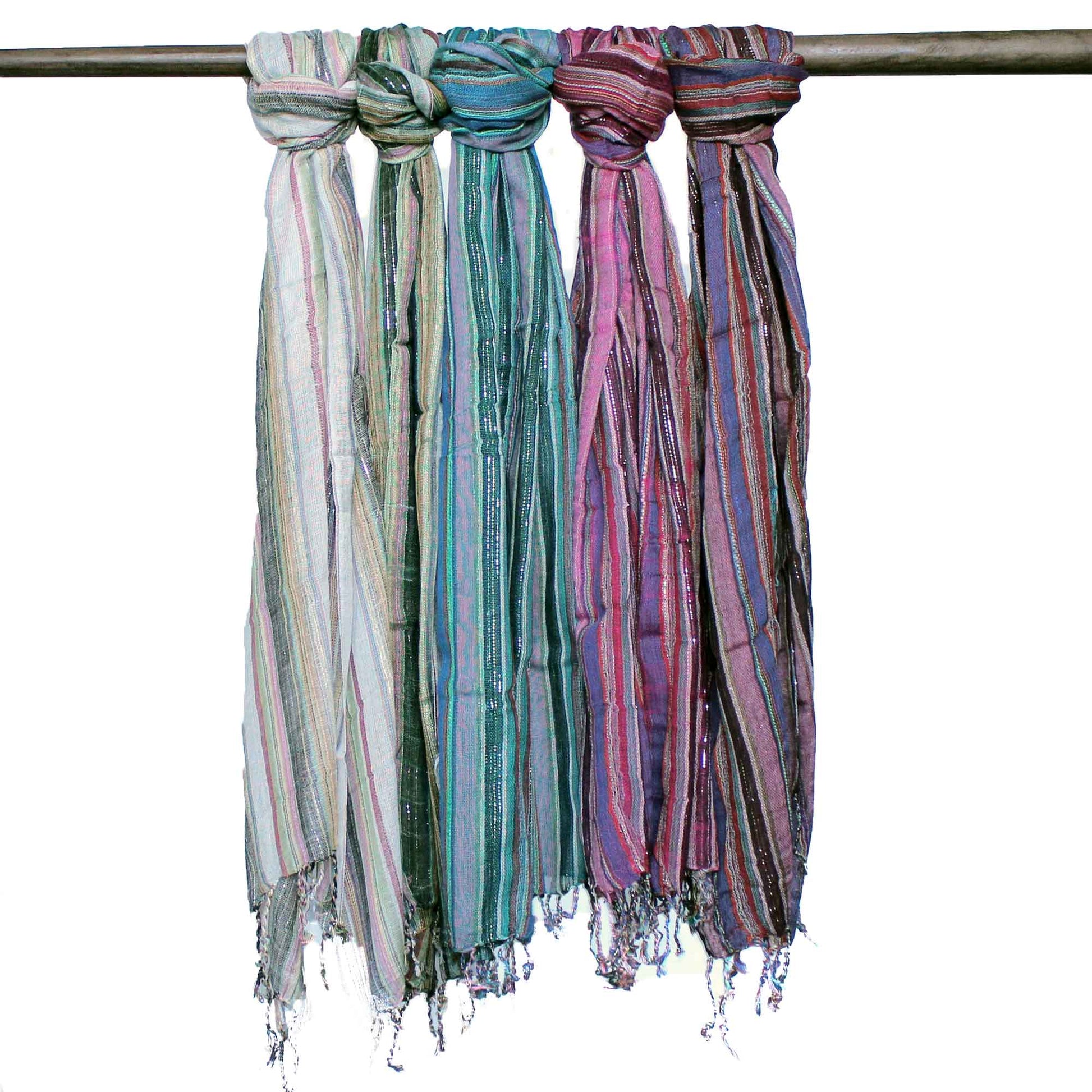 56cm Wide 100% Cotton Indian Boho Scarves - Random Colours with Gold Thread product packaging on clean background from Quintessential Holistic Health Ltd