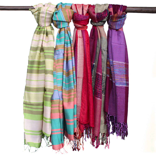 71cm Wide 100% Cotton Indian Boho Scarves - Random Purples product packaging on clean background from Quintessential Holistic Health Ltd