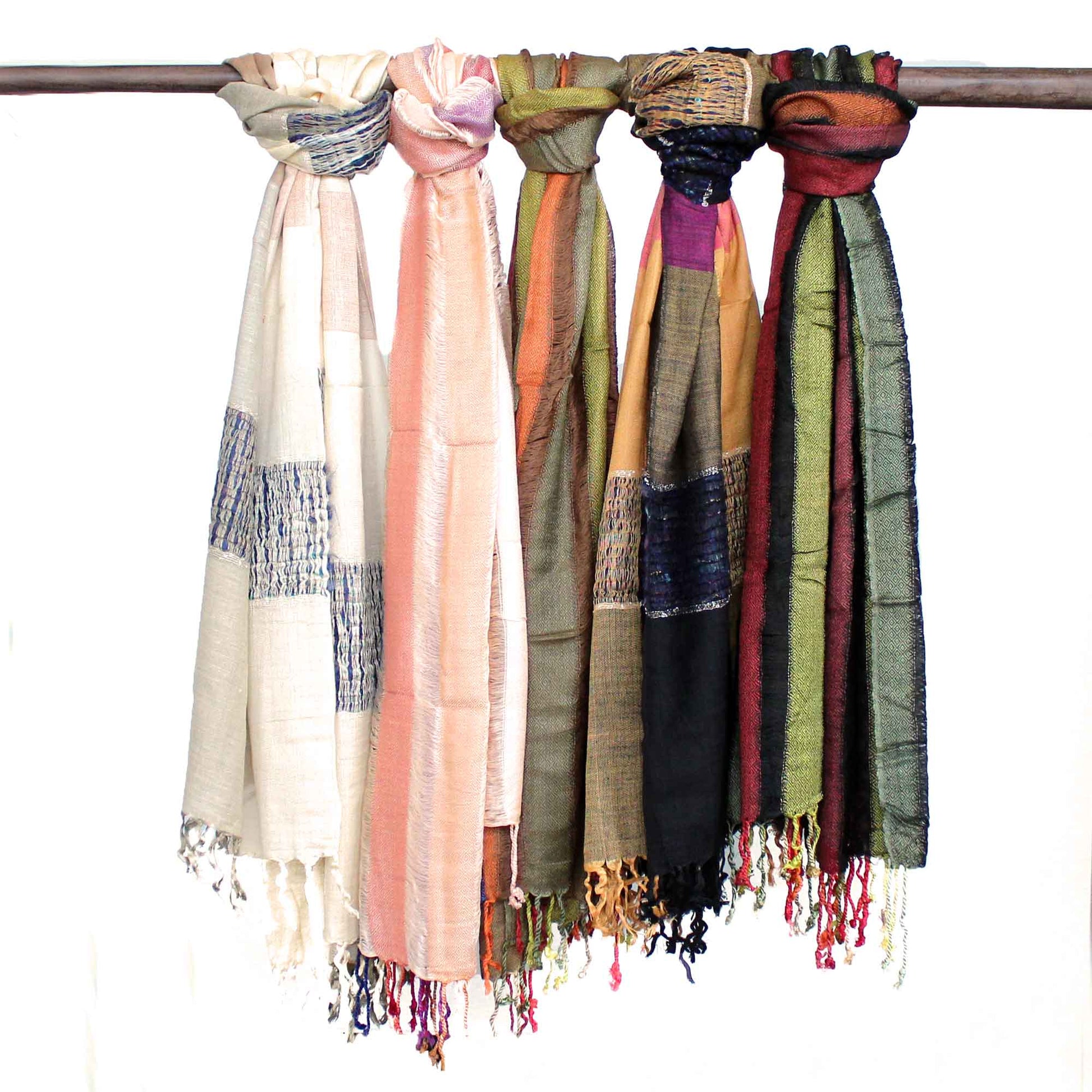 71cm Wide 100% Cotton Indian Boho Scarves - Random Greens product packaging on clean background from Quintessential Holistic Health Ltd