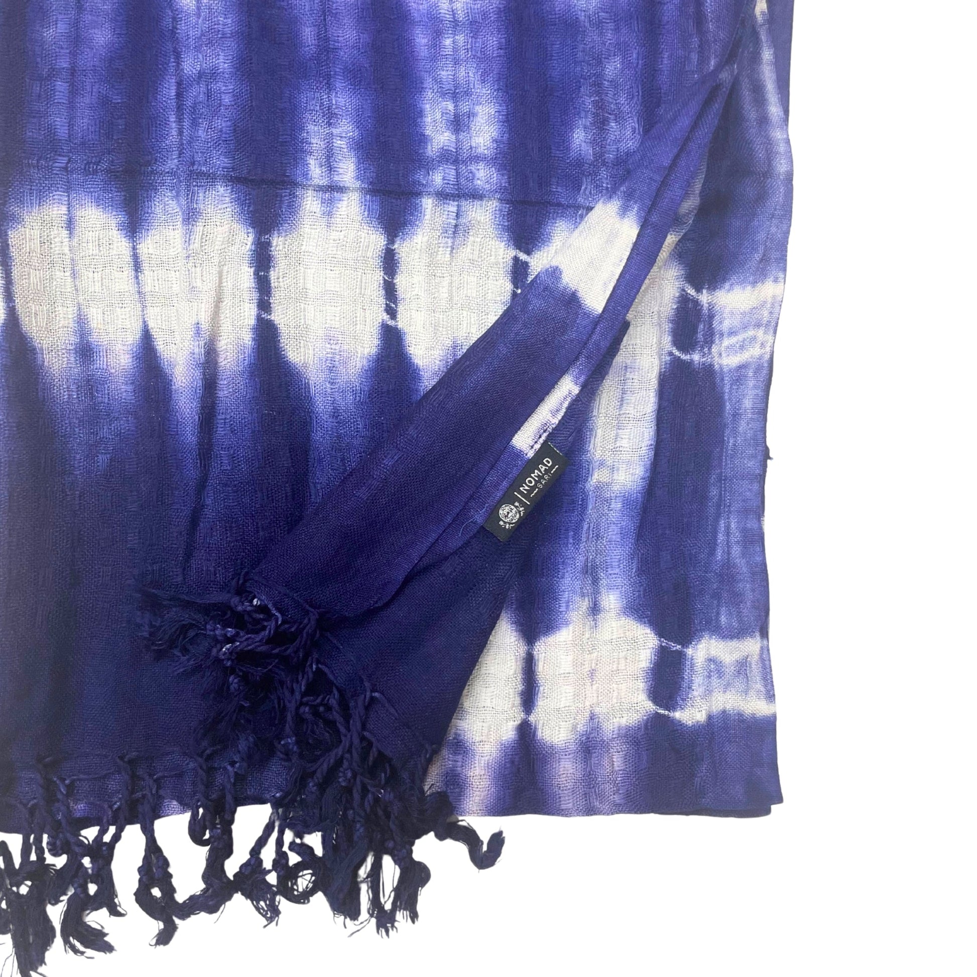 Boho Java Art Scarf / Shawl - Indigo / Blue and White Stripes product packaging on clean background from Quintessential Holistic Health Ltd
