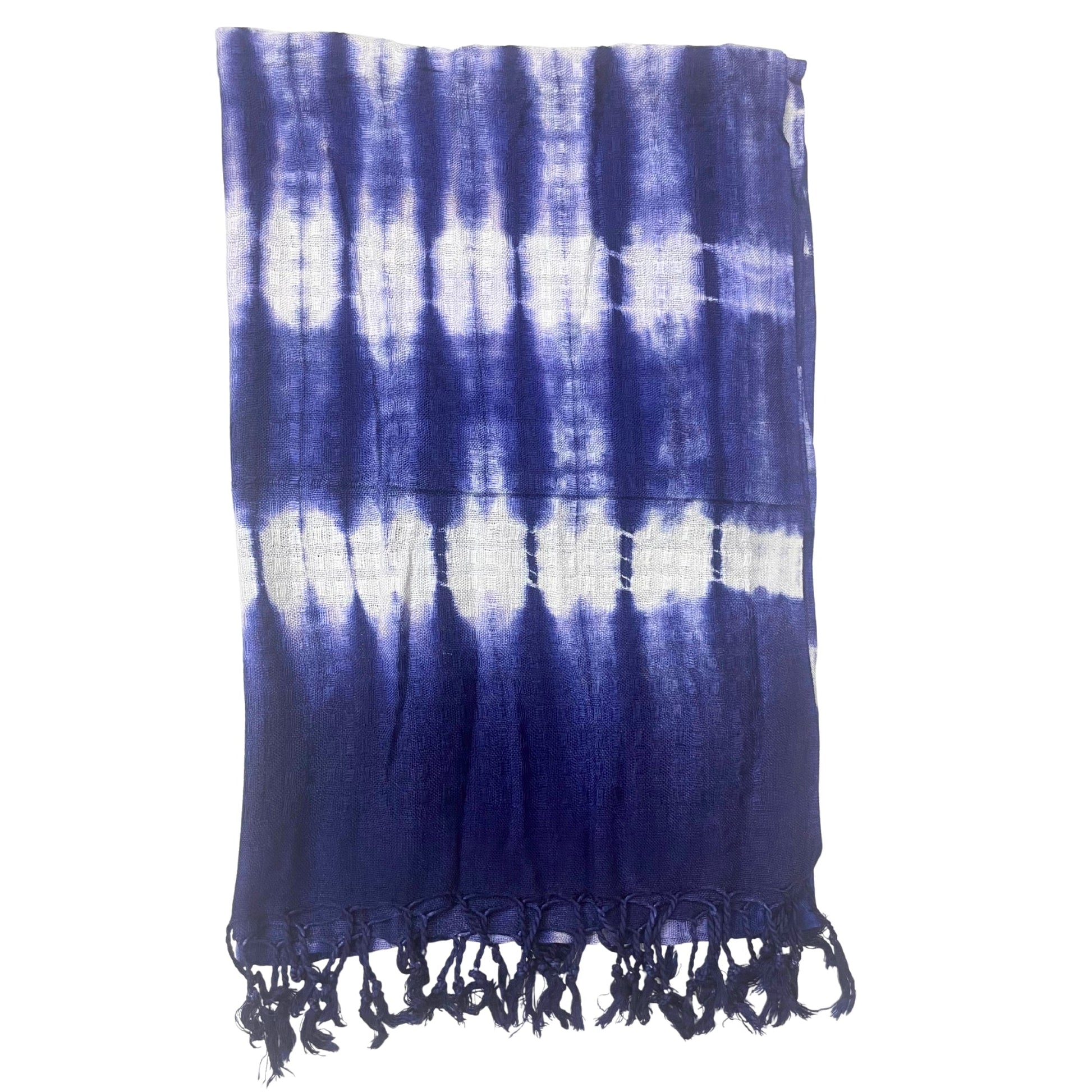 Boho Java Art Scarf / Shawl - Indigo / Blue and White Stripes product packaging on clean background from Quintessential Holistic Health Ltd