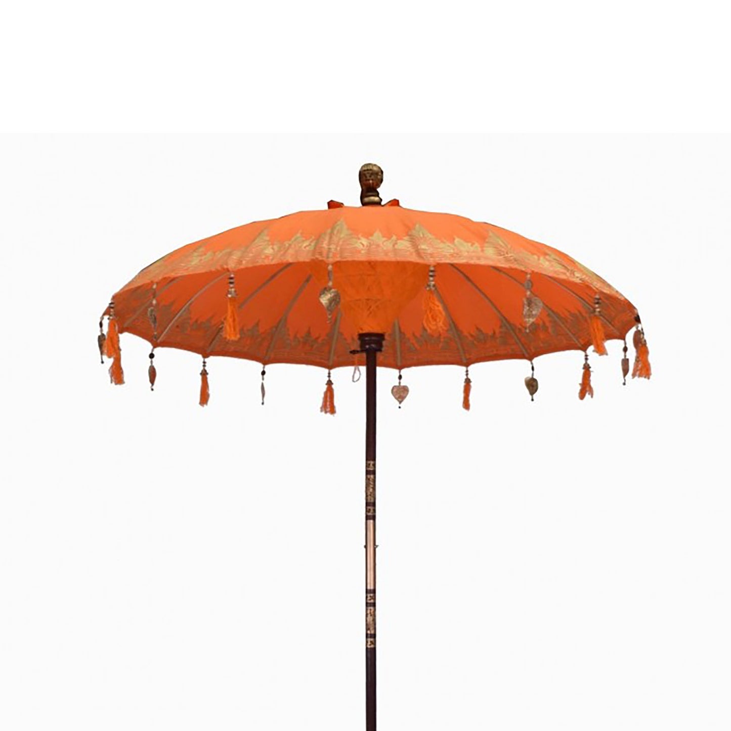 Handcrafted Decorative Parasol - Medium - Orange Decor with orange domed canopy, dark pole and hanging tassels by Quintessential Holistic Health Ltd