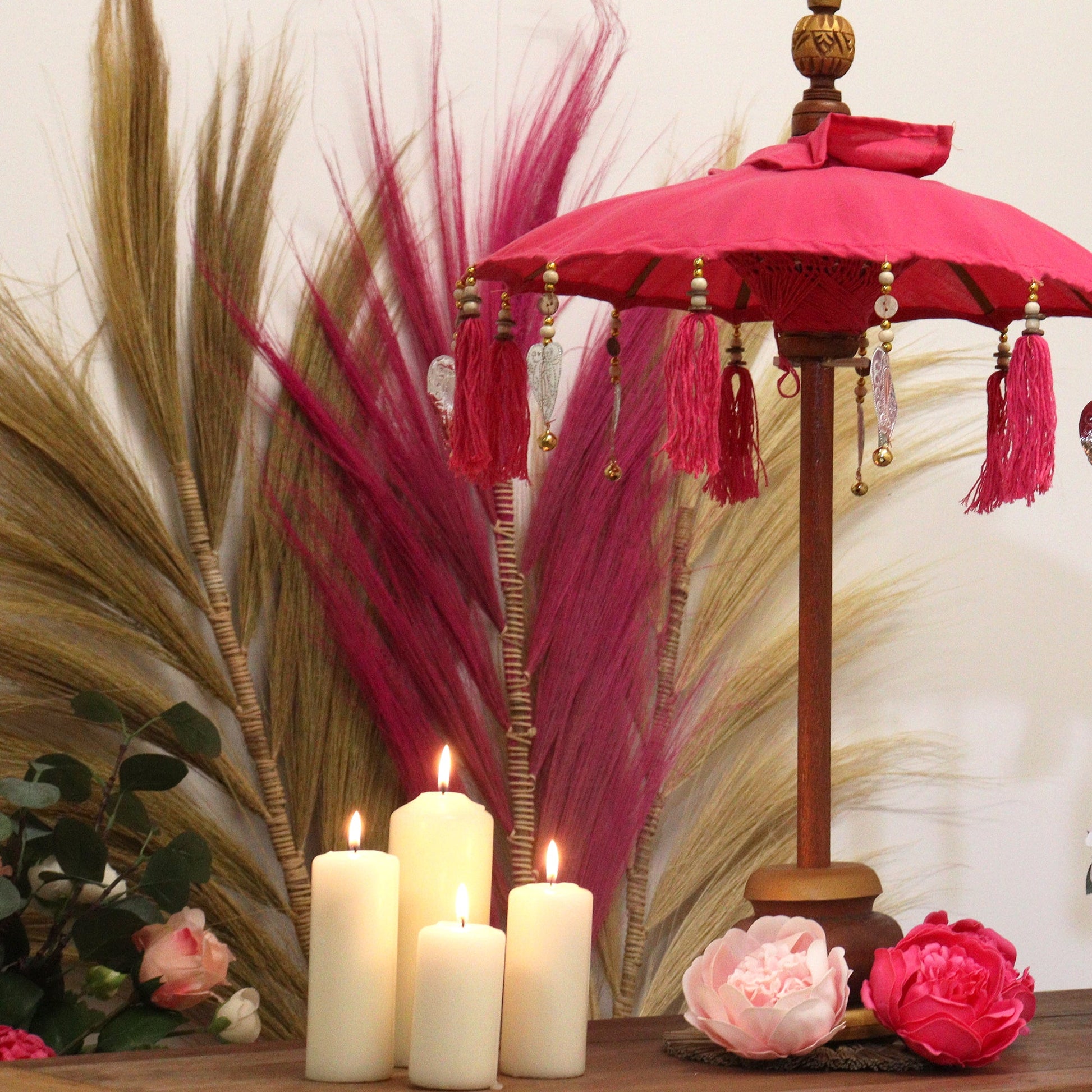Handcrafted Indoor Parasol with Stand - Small / Plain / Pink product packaging on clean background from Quintessential Holistic Health Ltd
