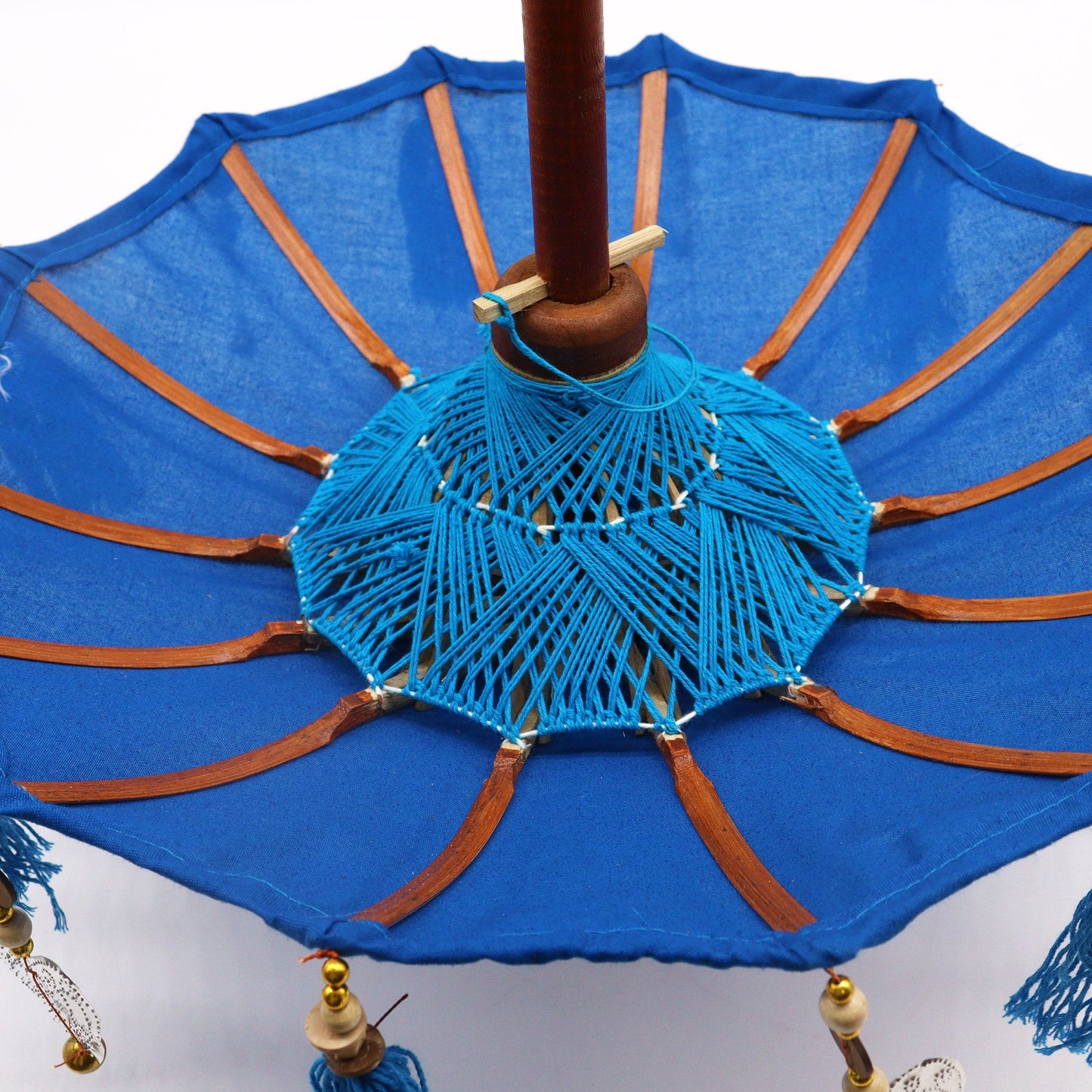 Handcrafted Indoor Parasol with Stand - Small / Plain / Turquoise product packaging on clean background from Quintessential Holistic Health Ltd