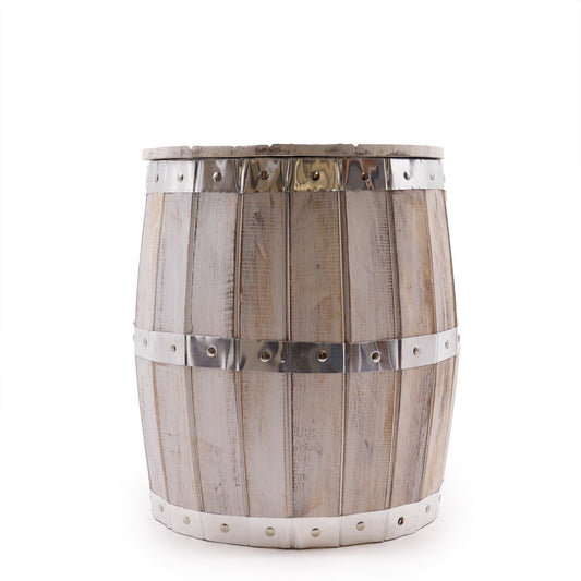 Albasia Wooden Beer Barrel Stool - Whitewash - main product image from Quintessential Holistic Health Ltd UK