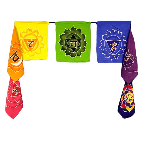 Handmade Batik Seven Flag Banner - Chakra product packaging on clean background from Quintessential Holistic Health Ltd