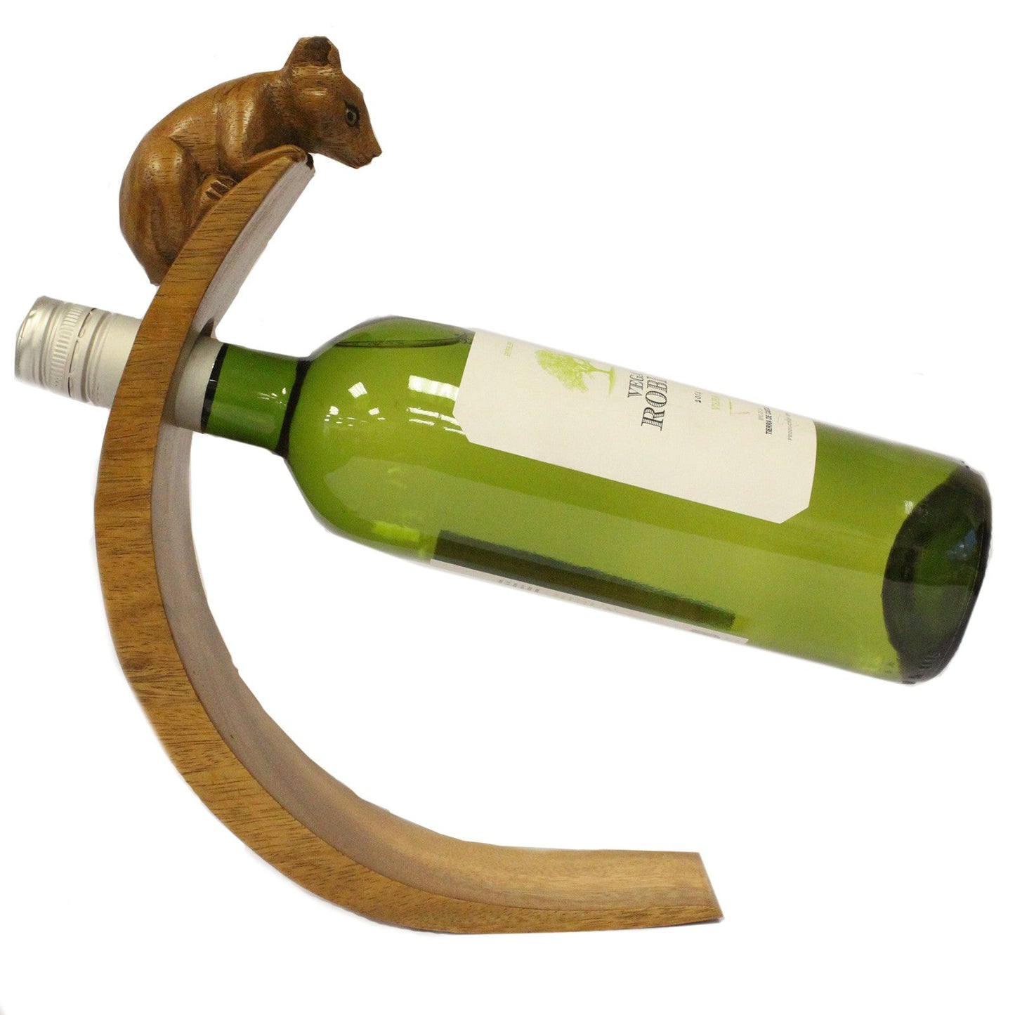 Mouse - Handmade High Quality Suar Wood Balancing Animal Wine Bottle Holder product packaging on clean background from Quintessential Holistic Health Ltd