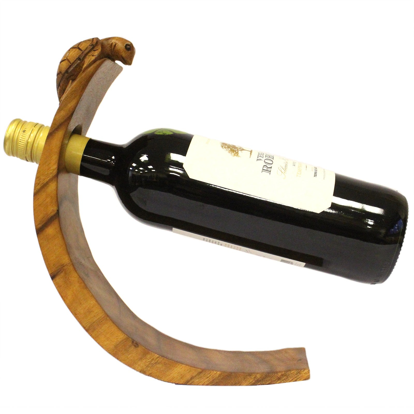 Turtle - Handmade High Quality Suar Wood Balancing Animal Wine Bottle Holder product packaging on clean background from Quintessential Holistic Health Ltd