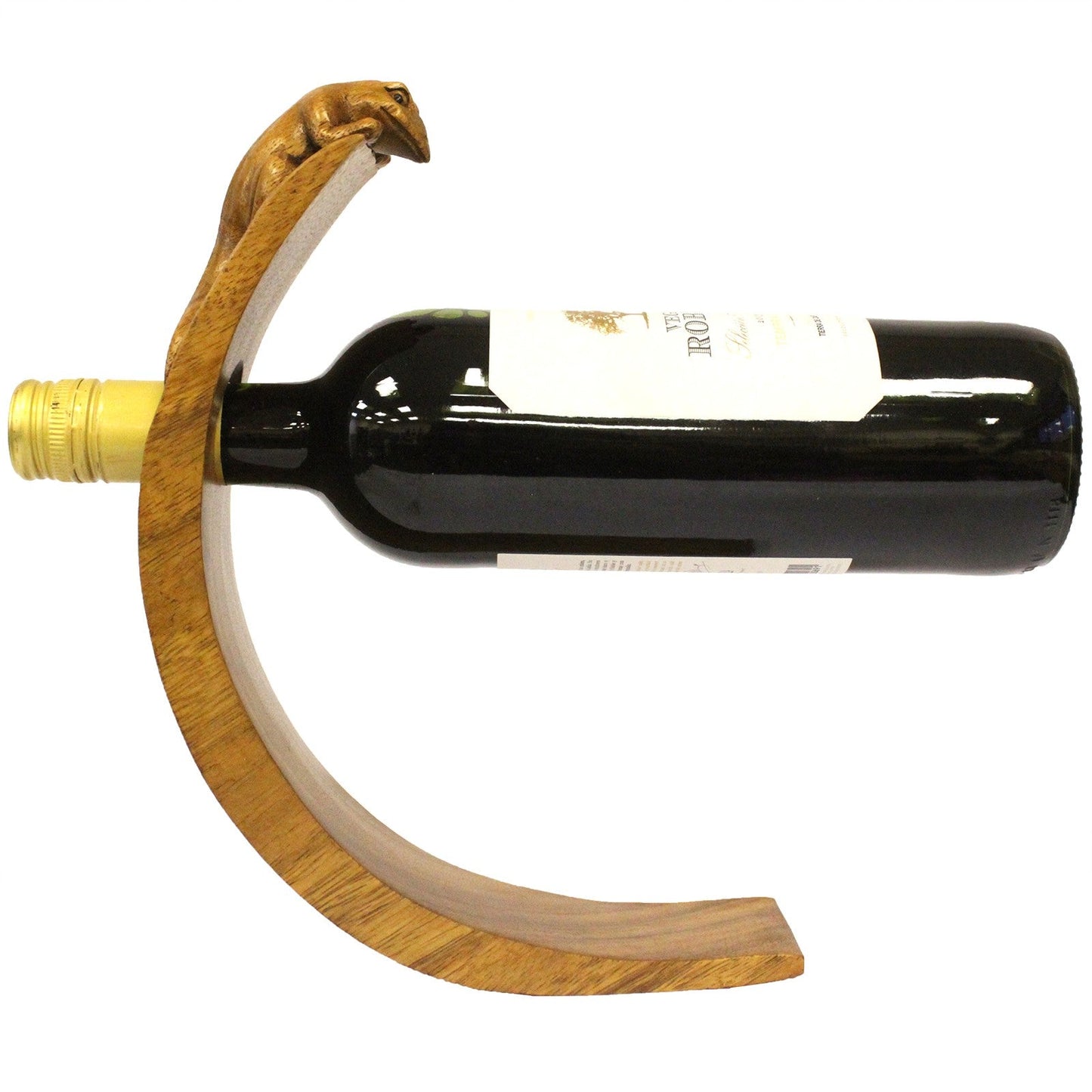 Gecko - Handmade High Quality Suar Wood Balancing Animal Wine Bottle Holder product packaging on clean background from Quintessential Holistic Health Ltd