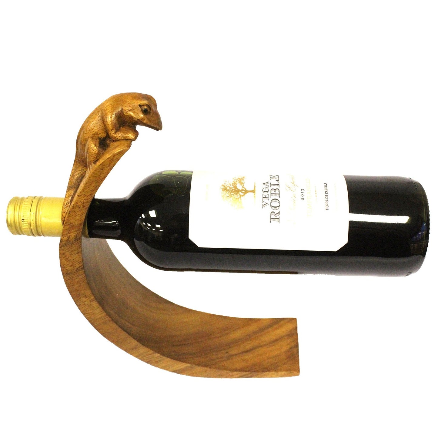 Gecko - Handmade High Quality Suar Wood Balancing Animal Wine Bottle Holder product packaging on clean background from Quintessential Holistic Health Ltd