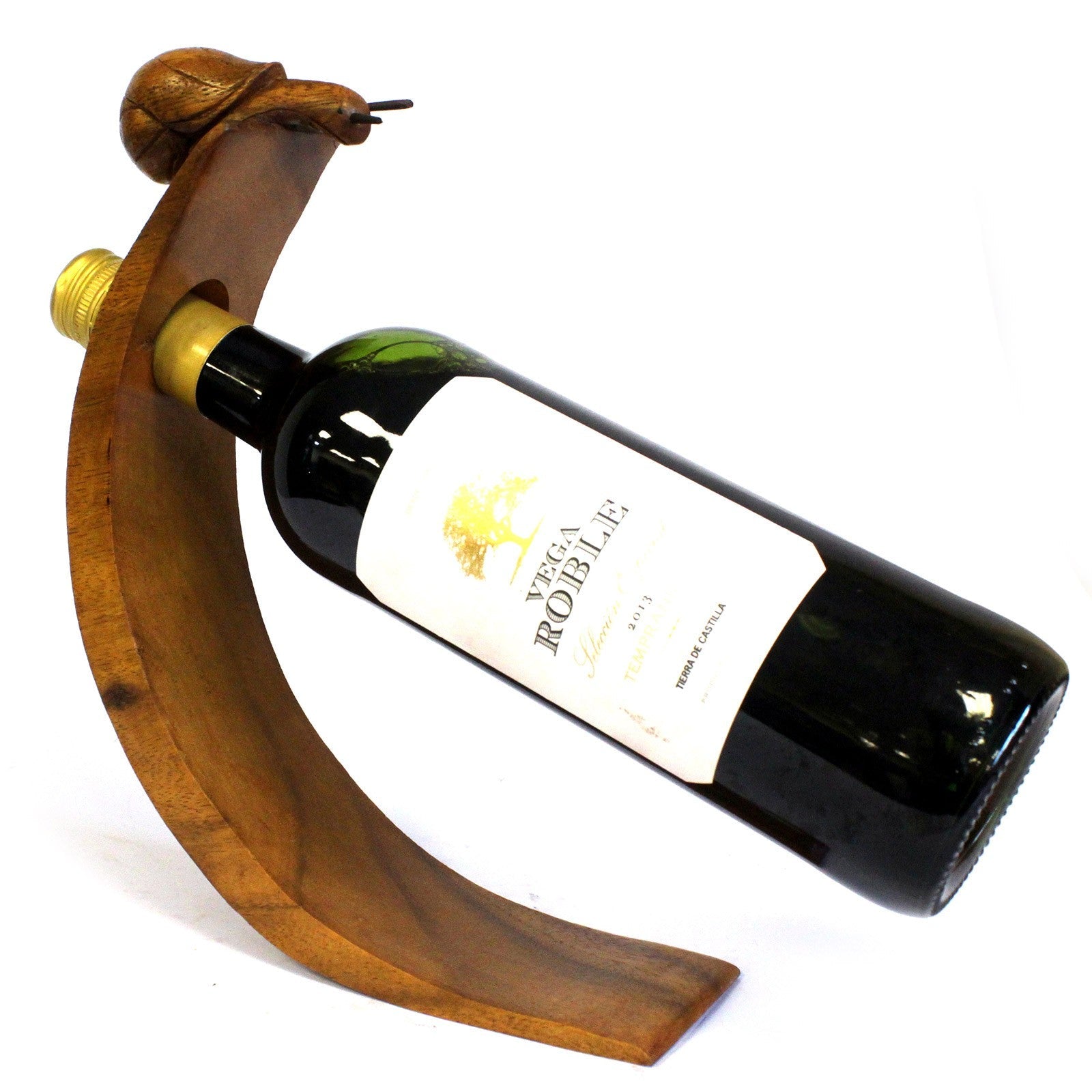 Snail - Handmade High Quality Suar Wood Balancing Animal Wine Bottle Holder product packaging on clean background from Quintessential Holistic Health Ltd