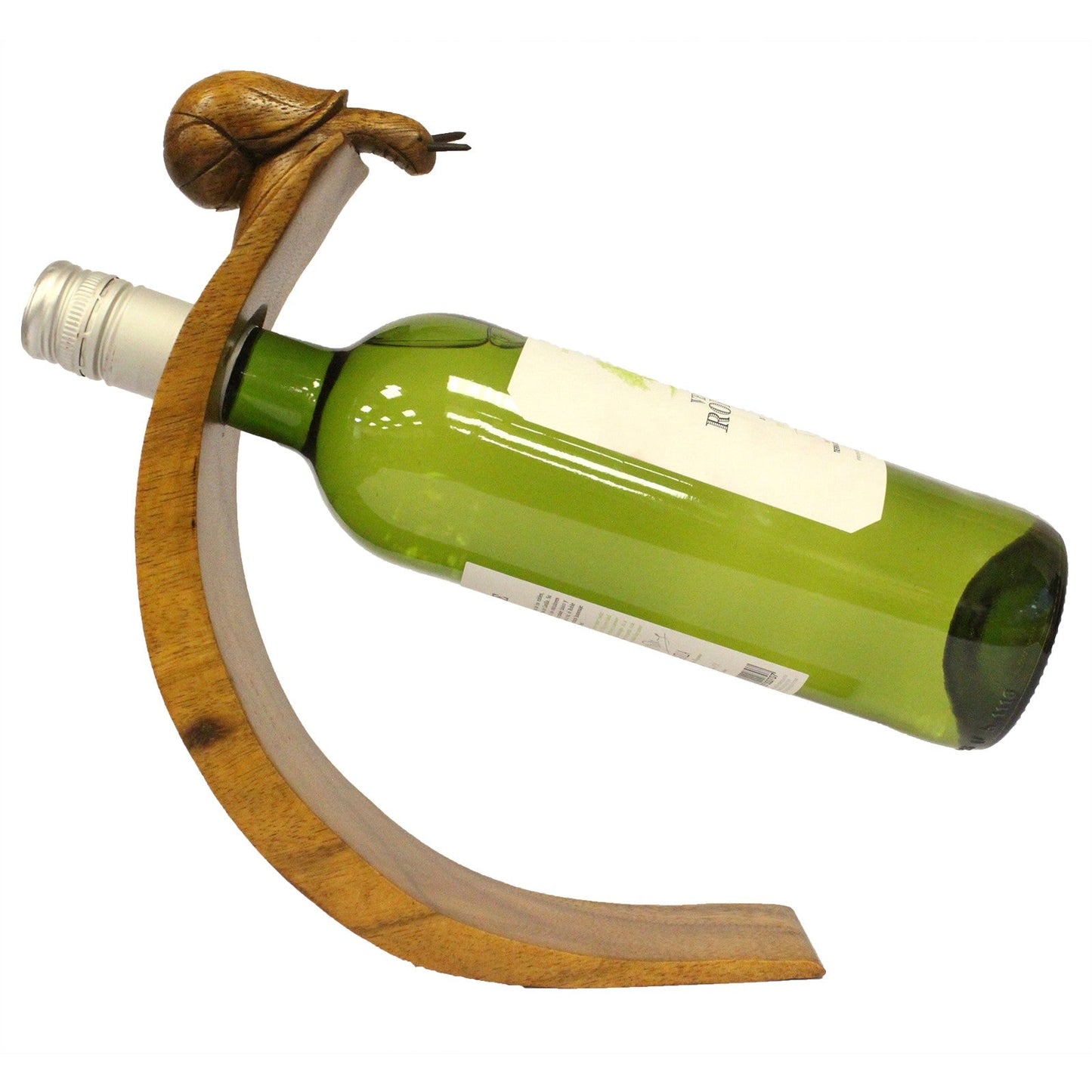 Snail - Handmade High Quality Suar Wood Balancing Animal Wine Bottle Holder product packaging on clean background from Quintessential Holistic Health Ltd