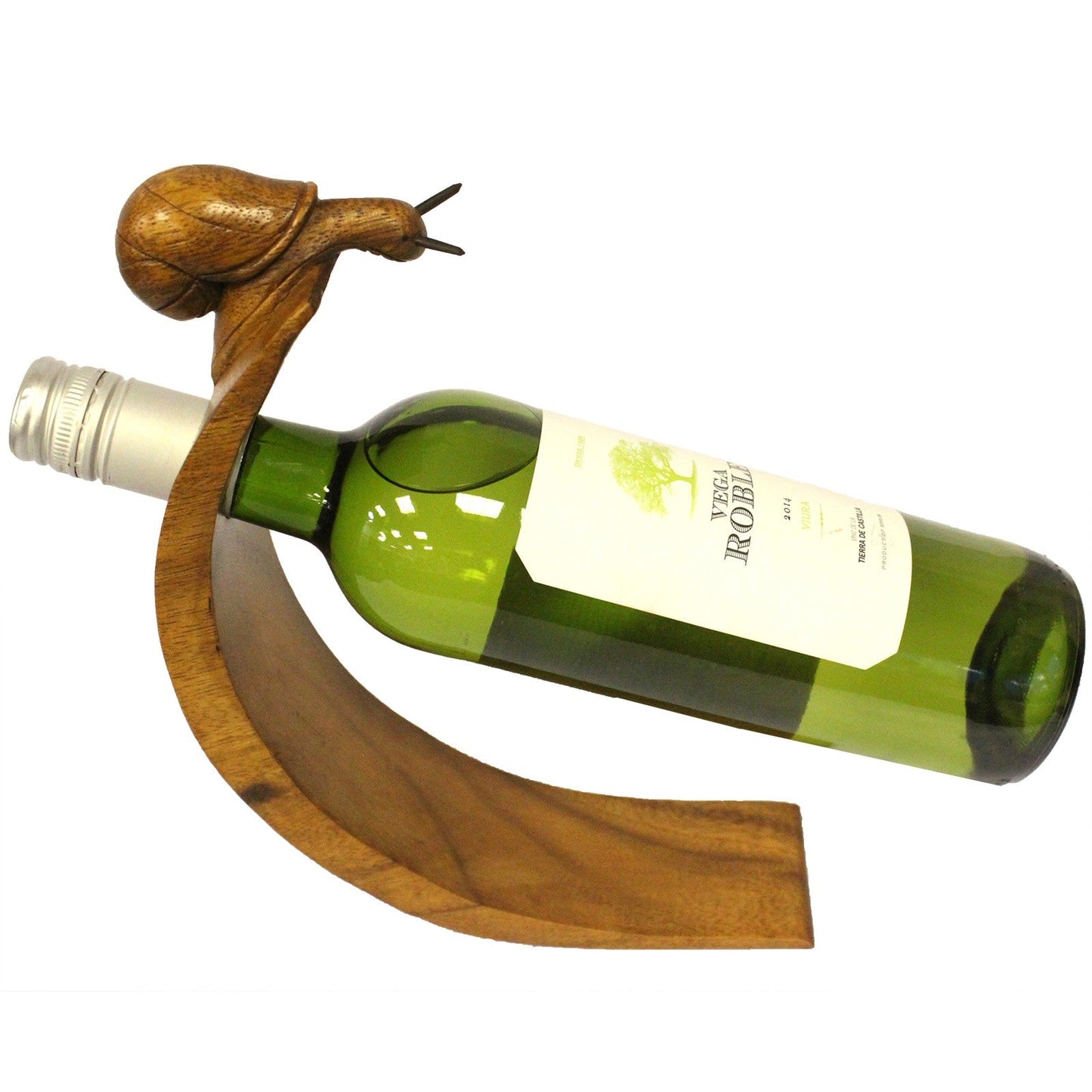 Snail - Handmade High Quality Suar Wood Balancing Animal Wine Bottle Holder product packaging on clean background from Quintessential Holistic Health Ltd