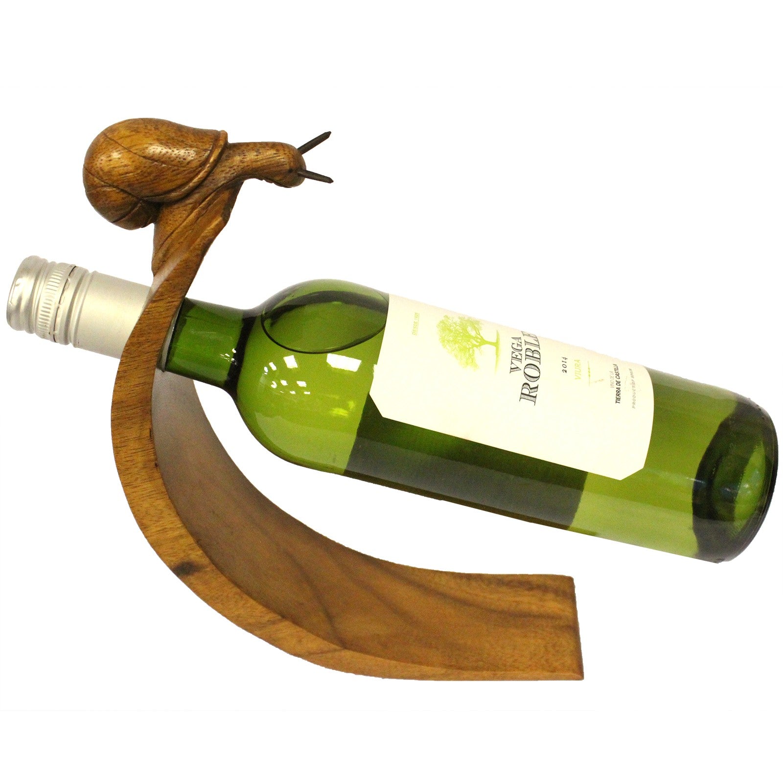 Snail - Handmade High Quality Suar Wood Balancing Animal Wine Bottle Holder product packaging on clean background from Quintessential Holistic Health Ltd