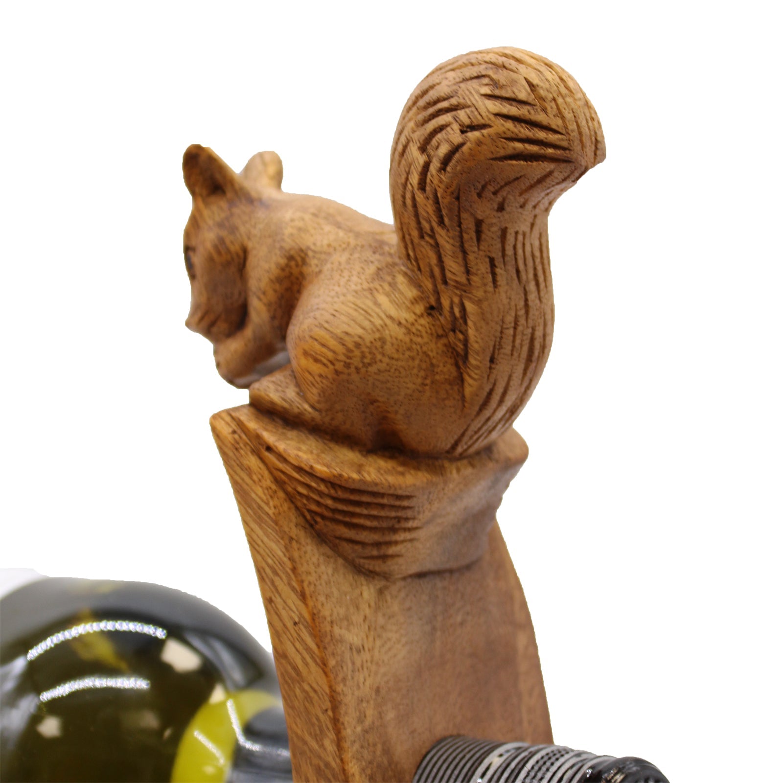 Squirrel - Handmade High Quality Suar Wood Balancing Animal Wine Bottle Holder product packaging on clean background from Quintessential Holistic Health Ltd