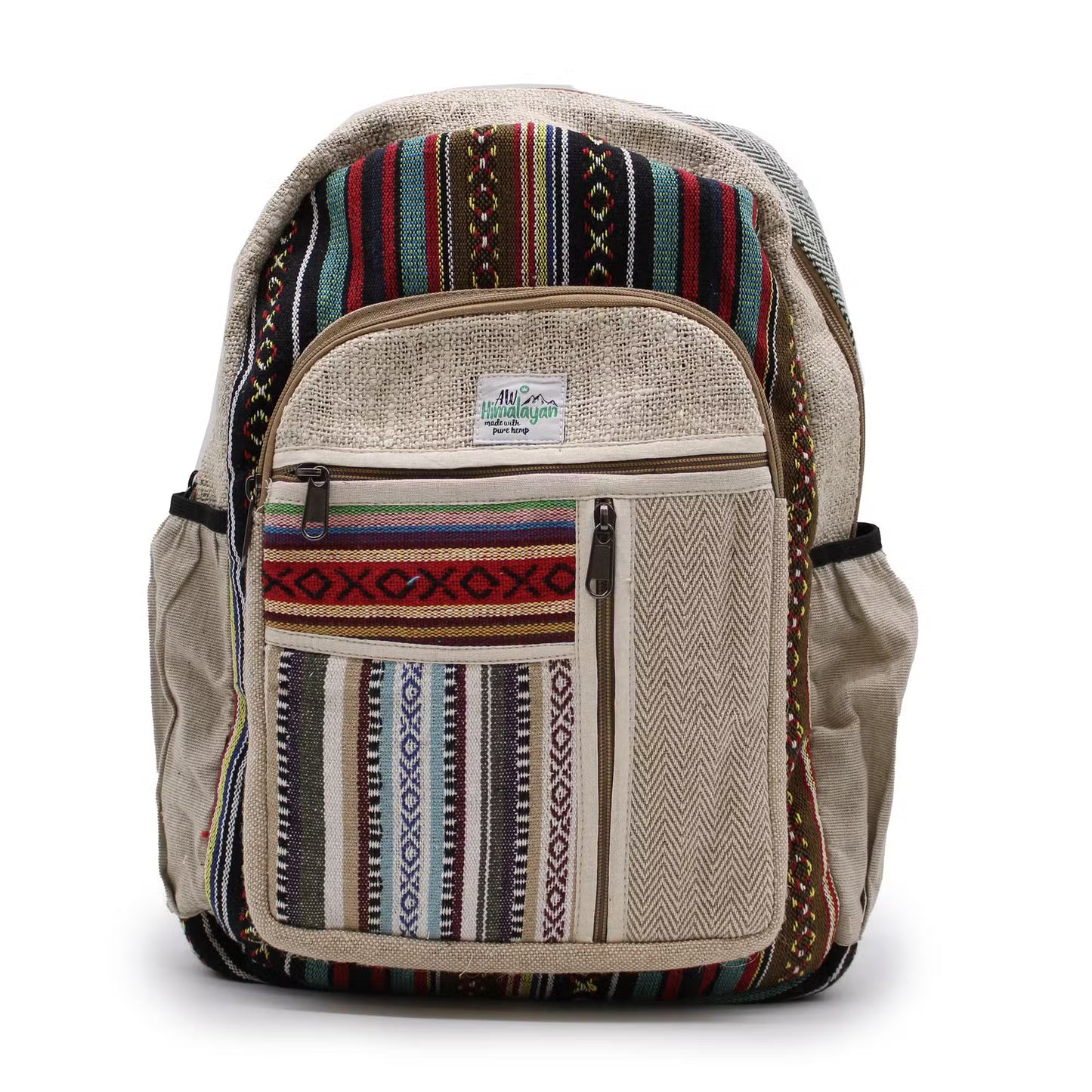 Eco-Friendly Hemp and Cotton Backpack - Random Colour / Zipped / Large
