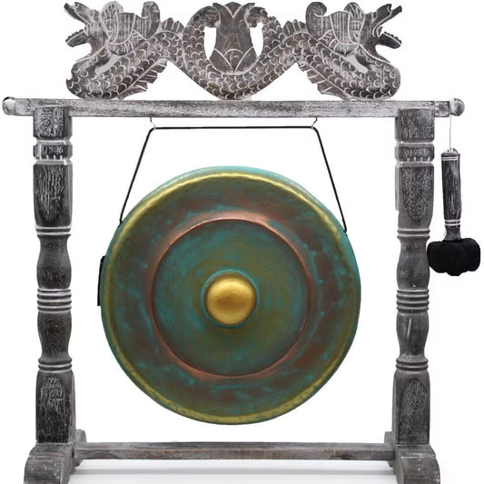 Handmade Albasia Wooden and Metal Healing Gong - Large 50cm / Greenwash
