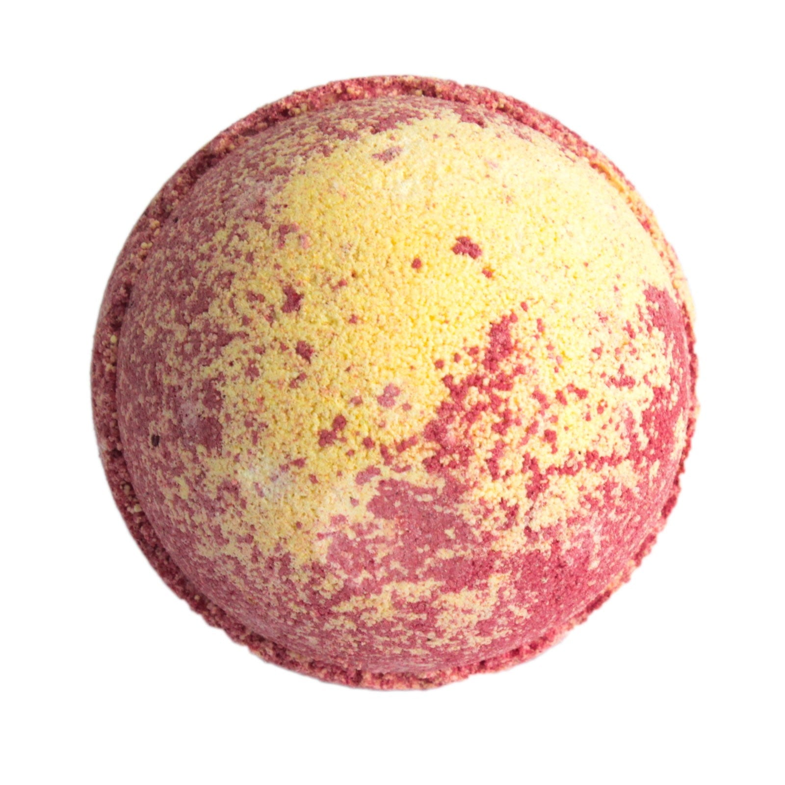 Set of Three Cocktail Bath Bombs - Piña Colada, yellow sphere with dense pink mottling around the edge by Quintessential Holistic Health Ltd