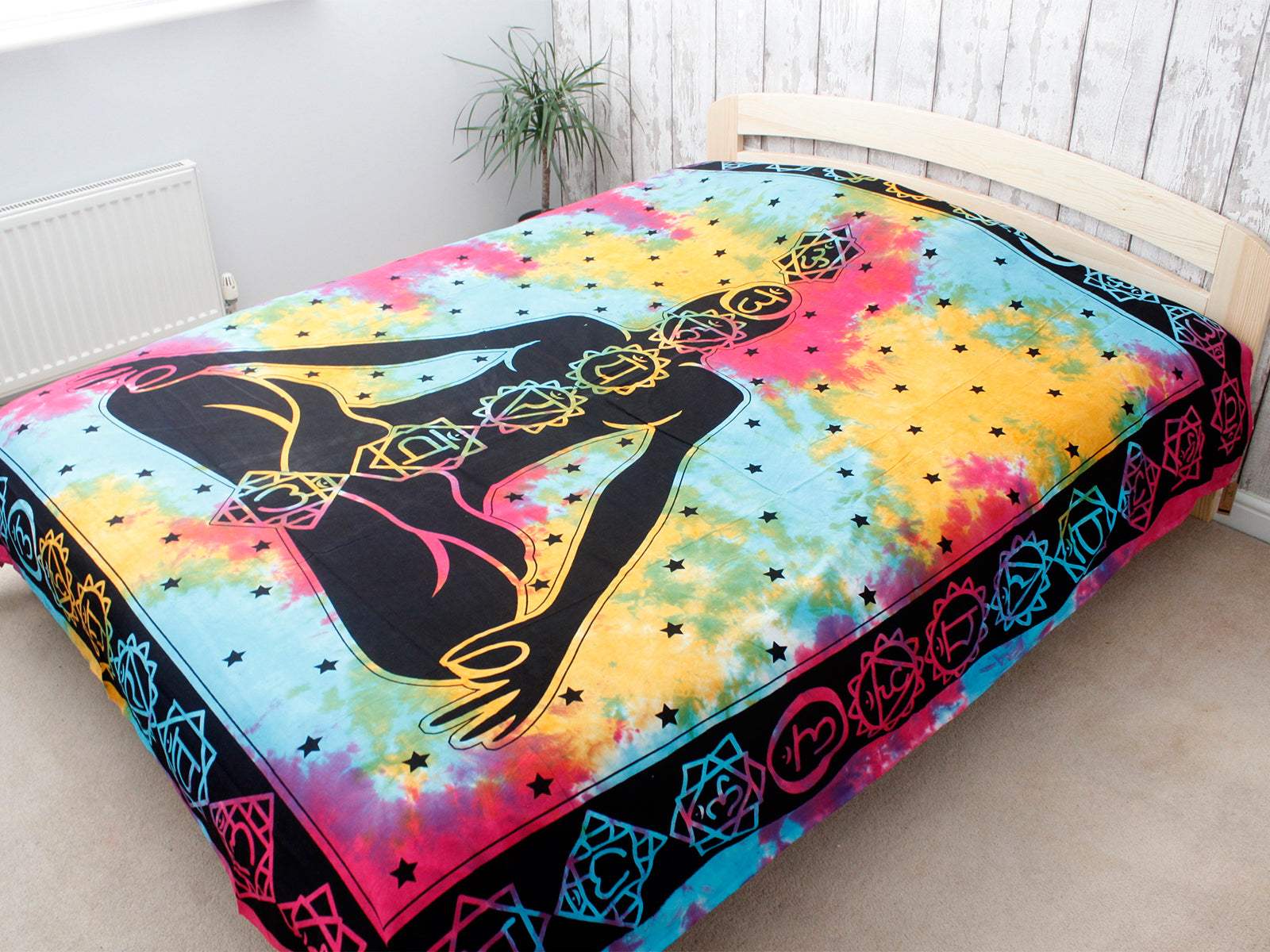 Cotton Wall Hanging or Bedspread - Double - Chakra Buddha covering a bed with the seated figure centred by Quintessential Holistic Health Ltd
